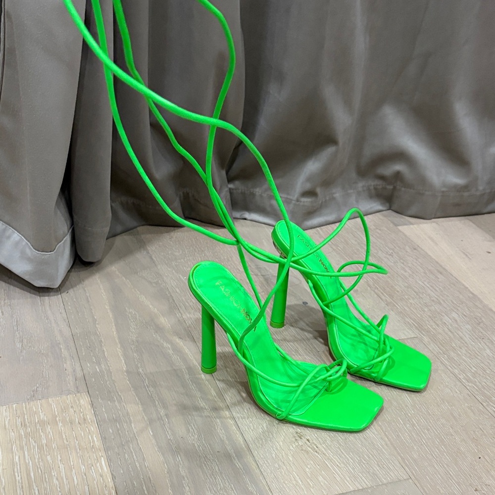 Fashion Nova Bright Green Lace-Up Heels